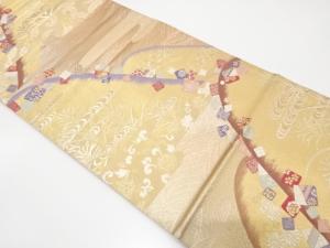 アンティーク　山並に草花・古典柄織り出し袋帯（材料）